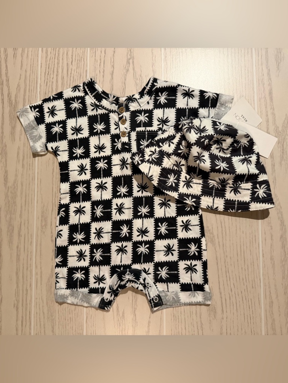 Grayson Mini Baby Boys Palm Tree Romper Set 0-3M Hat‎ Summer Outfit NWT